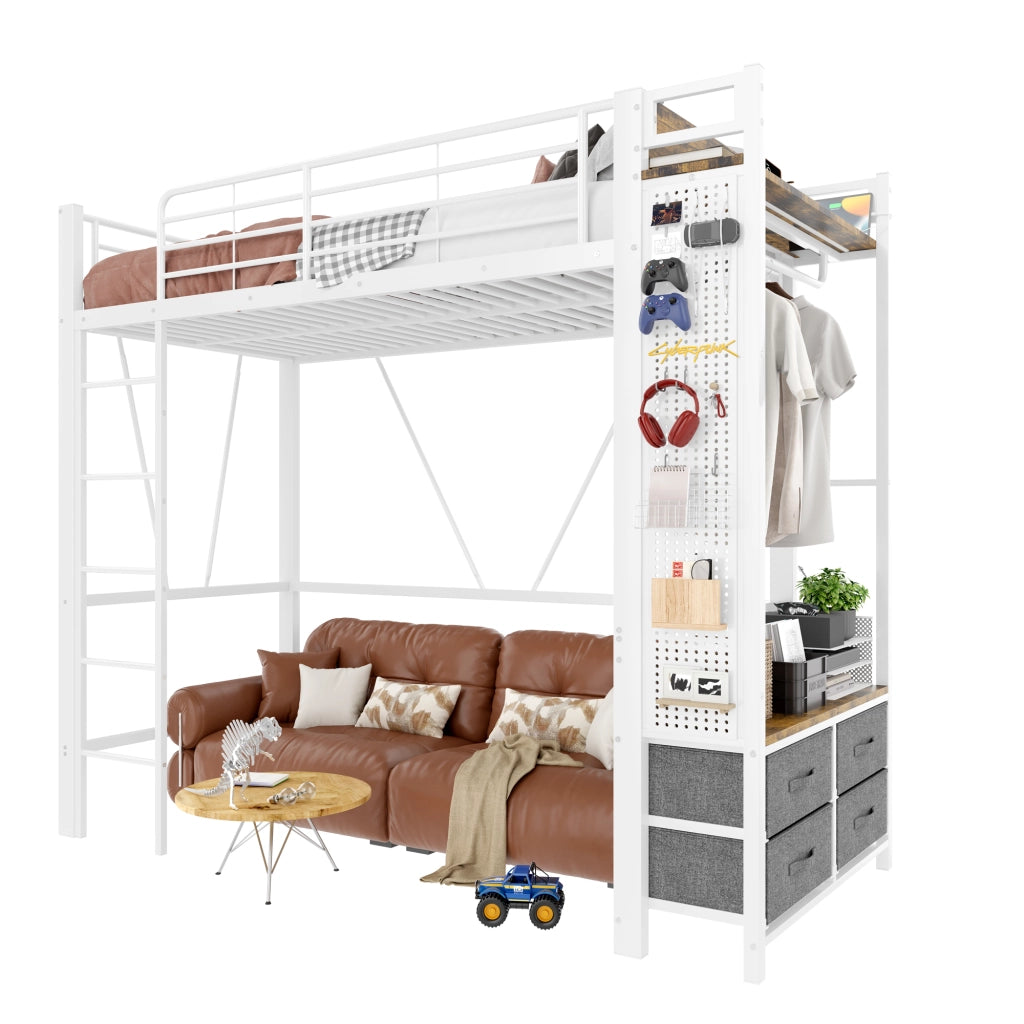 Letto a castello bianco in metallo con funzione di stoccaggio 90x200 cm