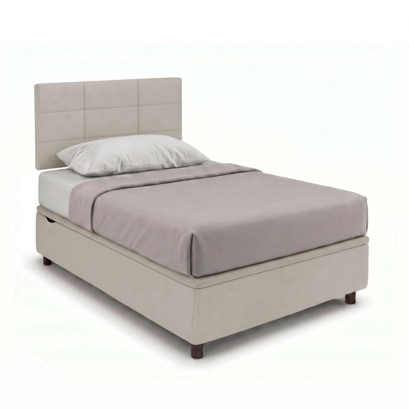 Letto imbottito Singolo 80x200 cm Square - Similpelle,Tortora,Contenitore