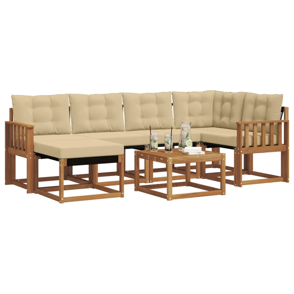 Set di divani da esterno con cuscino 7 pcs Naturale e Beige 3368856