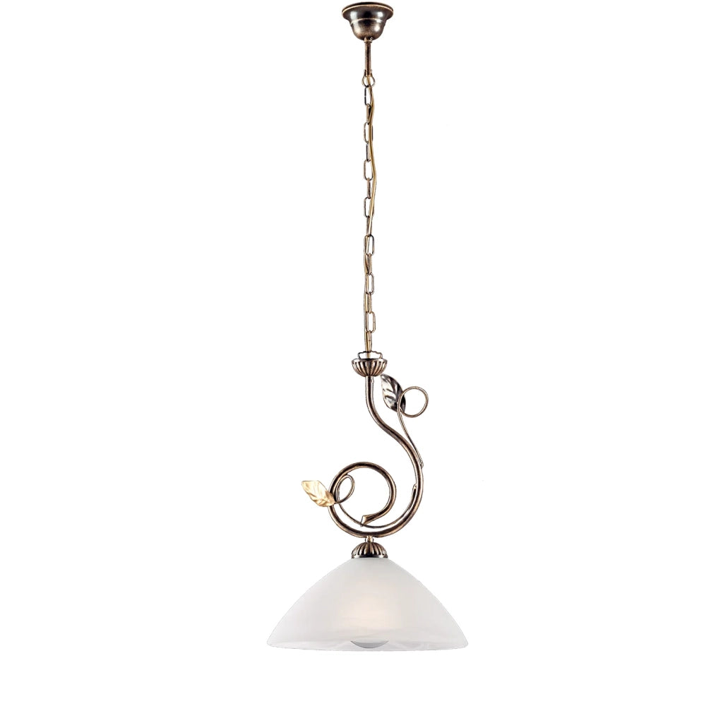 Lampadario Rustico Magnolia 1 Luce Marrone e Bianco LuceArt Classic