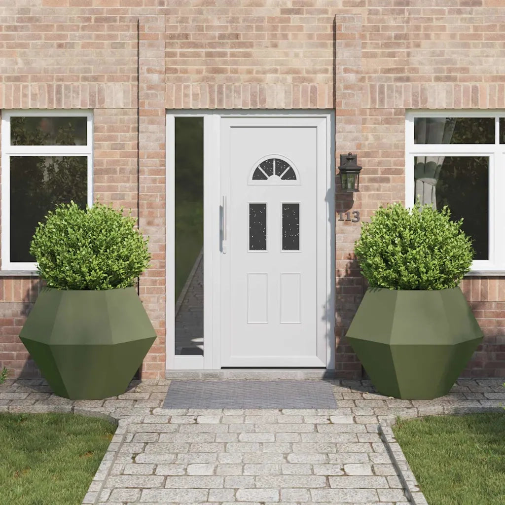 2 pz Fioriera | Cassetta per fiori | Vaso Verde oliva 100 x 100 x 80 cm Acciaio