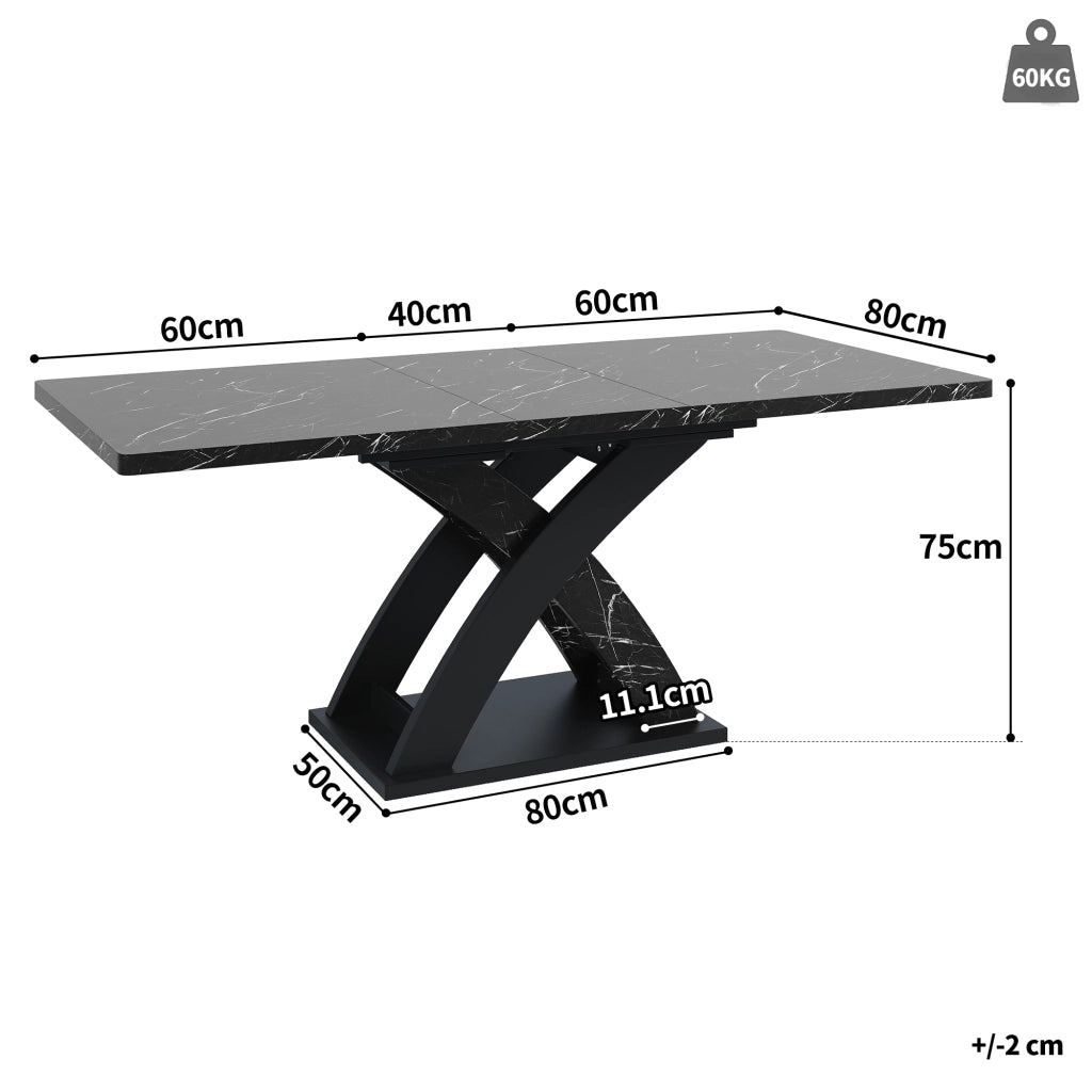 Tavolo allungabile con piano in MDF e struttura in metallo con guide nascoste per cucina soggiorno e balcone nero