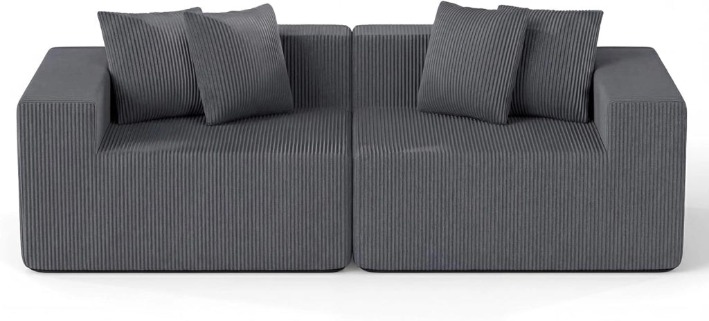 Divano Letto 2 Posti 204 X 89 X 64 CM, Divanetto da Pavimento Imbottito con 4 Cuscini, Velluto a Coste e Schiuma ad Alta Elasticità, Divano Modulare con Braccioli Comodi per Soggiorno