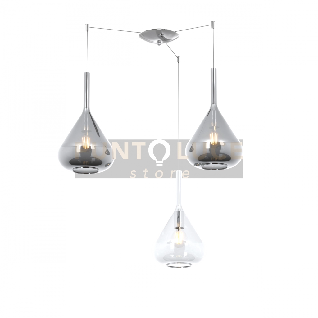 SOSPENSIONE CROMO 3 LUCI SPOSTABILE VETRI TR + 2X FU 1177CR-S3 S-TF