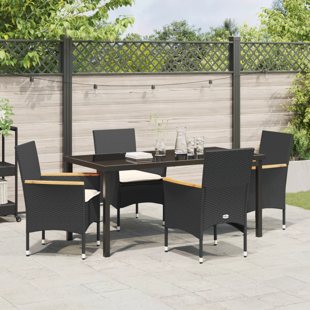 Set da Pranzo Giardino 5 Pezzi con Cuscini Polyrattan Nero