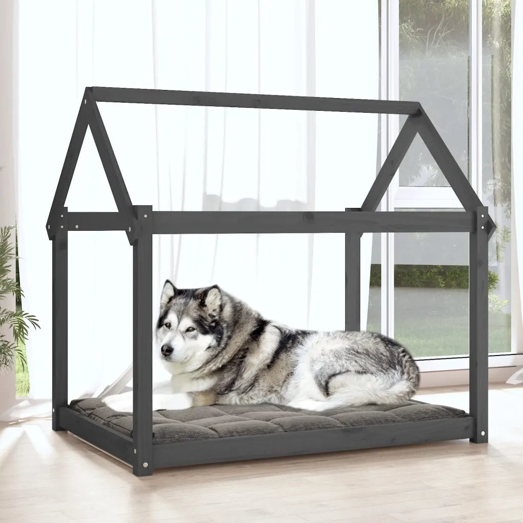 Cuccia per Cani Grigia 111x80x100 cm in Legno Massello di Pino 822219