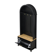 Mobile Ingresso Appendiabiti a Albero con Mensola e Scarpiera; in MDF; Nero e Legno; 75??35??195 cm
