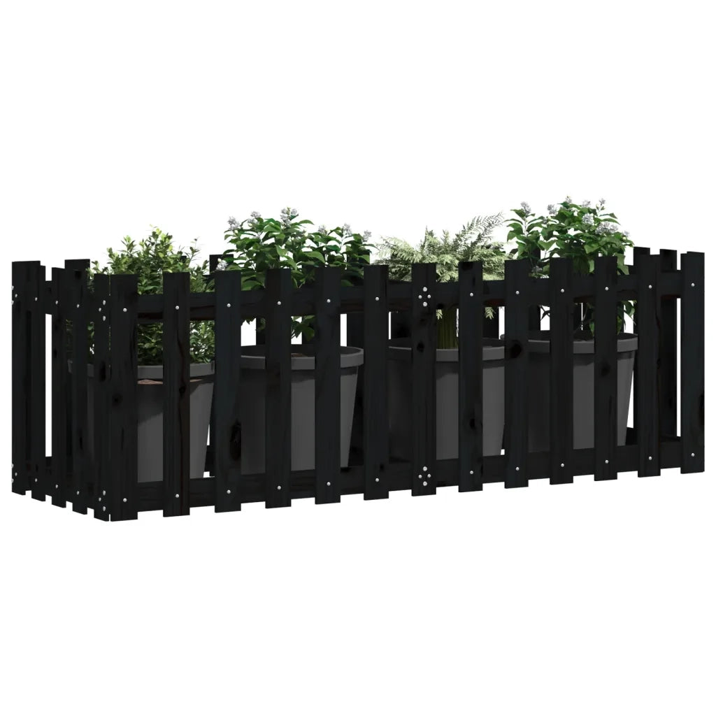 Fioriera Giardino a Recinzione Nera 150x50x50cm Massello Pinocod mxl 83692