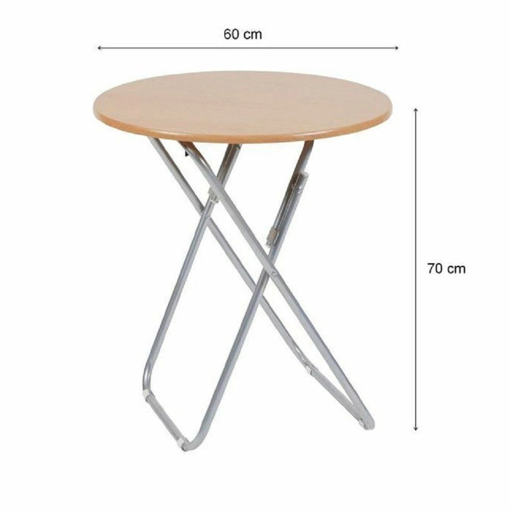 Trade Shop - Tavolo Tavolino Pieghevole In Legno Struttura Metallo Rotondo 60 X 70 Cm 117940 -