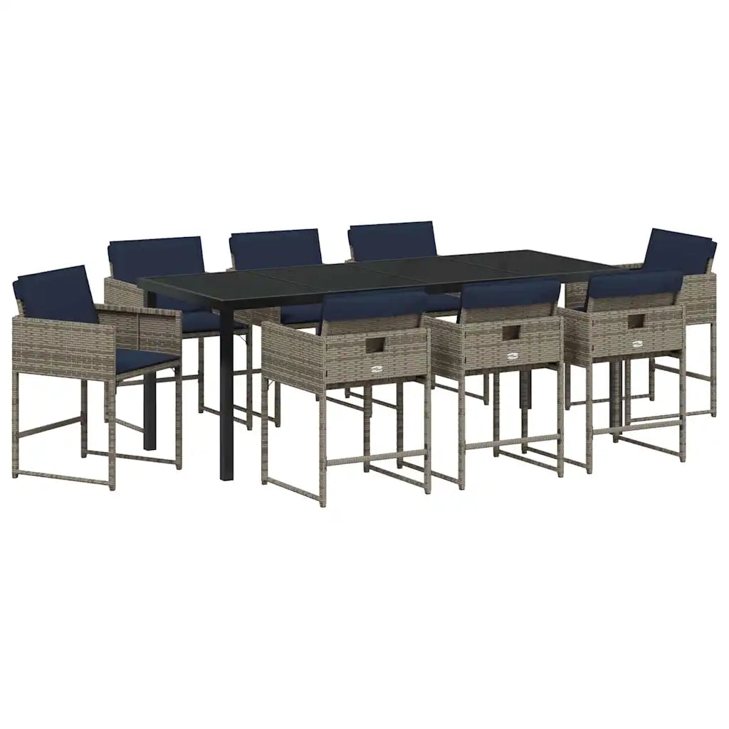 Set da Pranzo per Giardino con cuscino 9 pcs Grigio polyrattan 3380035