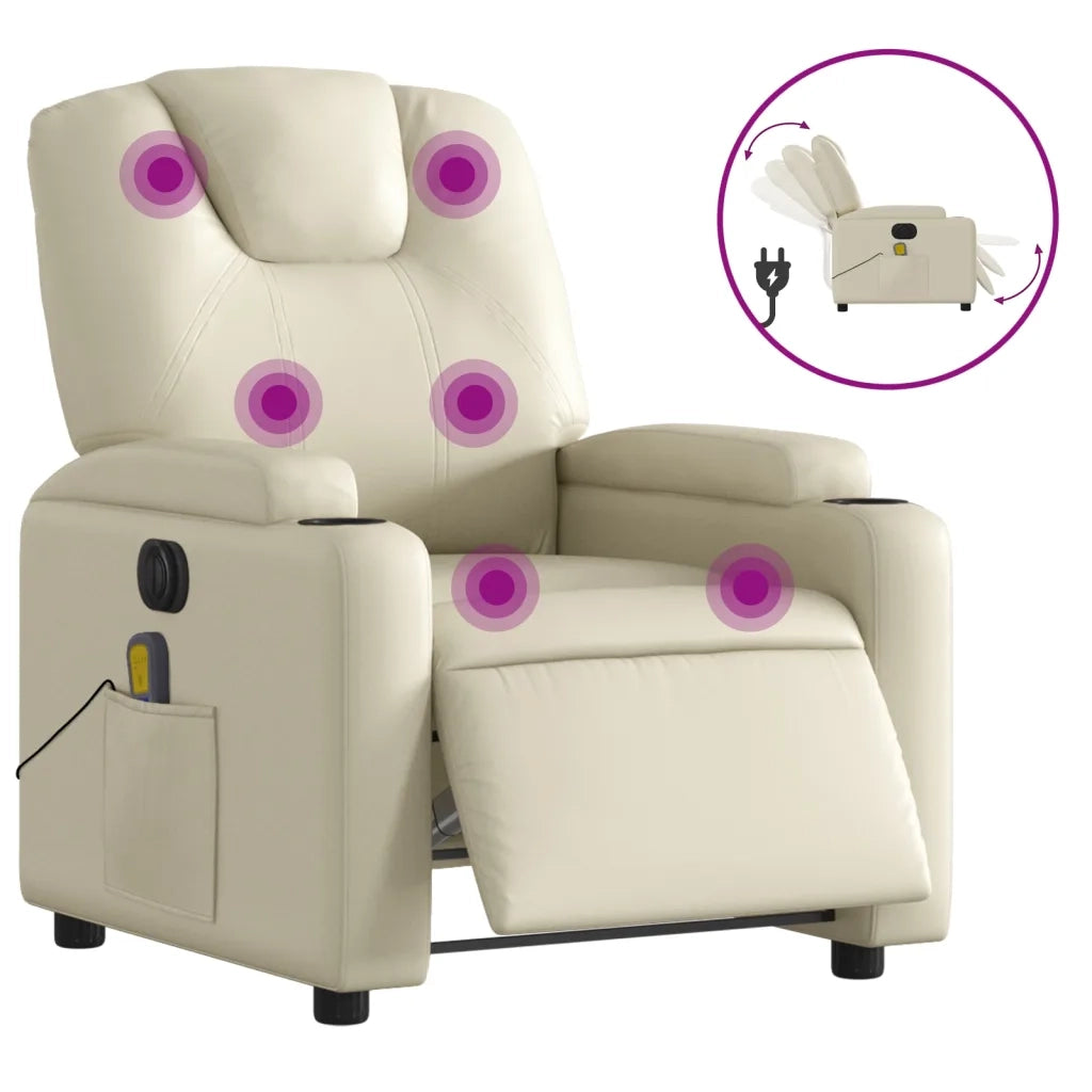 Poltrona Massaggiante | Sedia Relax Elettrica Reclinabile Crema Similpelle