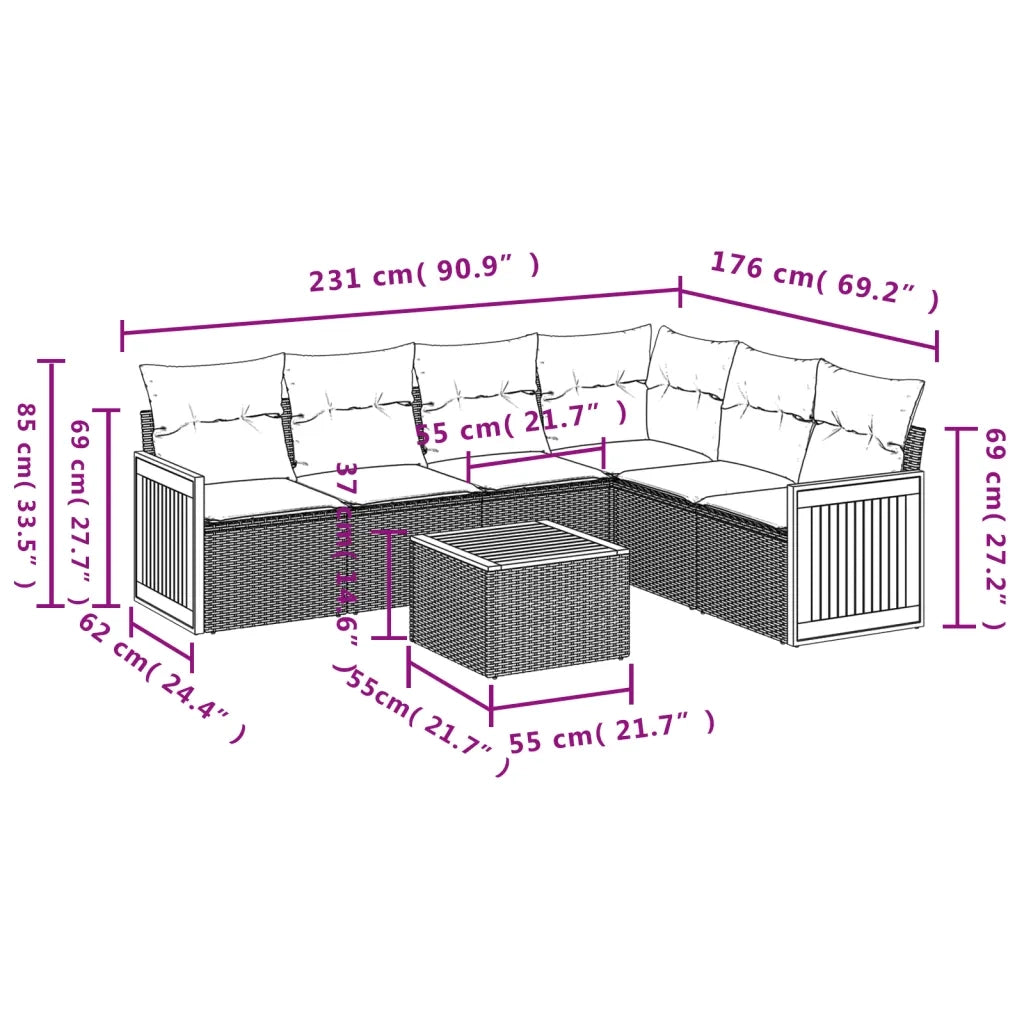 Set Divani da Giardino con Cuscini 7pz Nero Polyrattan 3227687