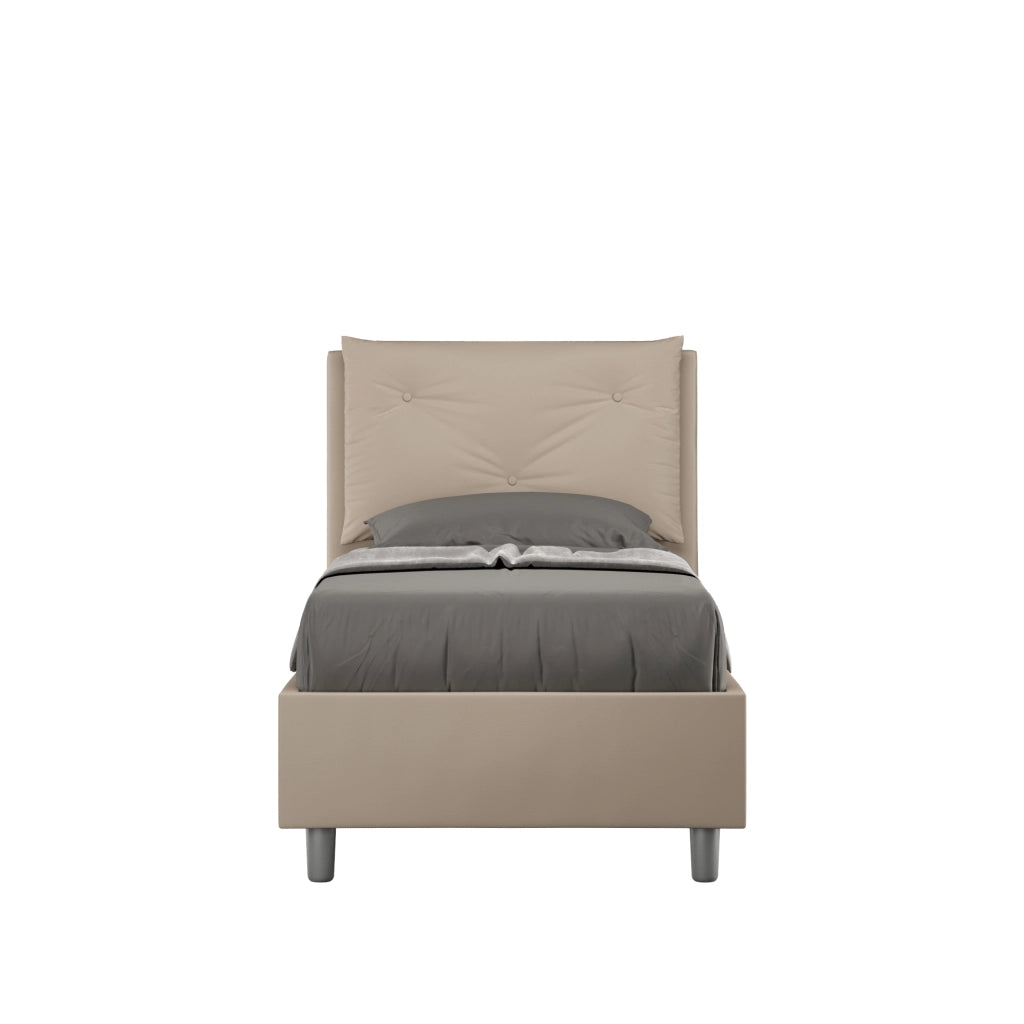 BS COM Letto singolo senza rete imbottito 80x190 similpelle tortora