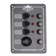 Pannello elettrico con interruttori stagni e spie luminose + pulsante tromba fusibili mm 140x100