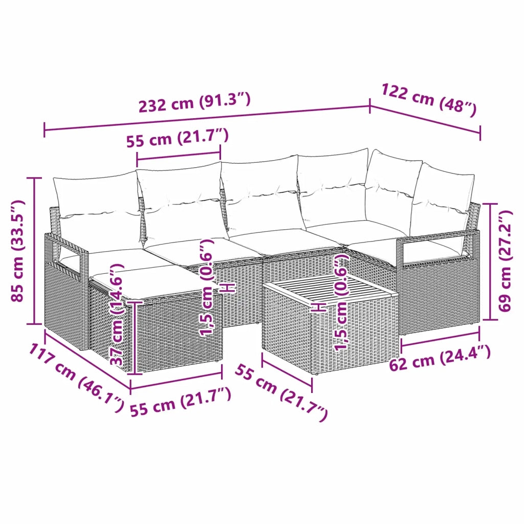 Set Divano da Giardino con cuscino 7 pcs Nero polyrattan 3347732