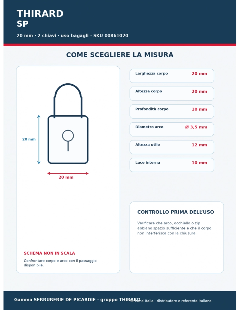 Lucchetto SP 20 mm arco acciaio cementato nichelato 2 chiavi – Serrurerie de Picardie