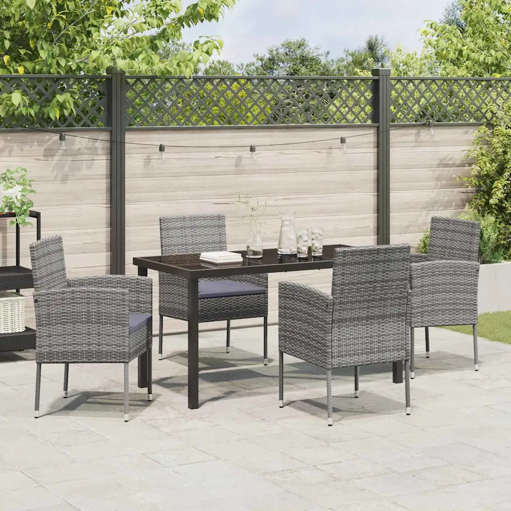 Set da Pranzo per Giardino con cuscino 5 pcs Grigio polyrattan 3380059