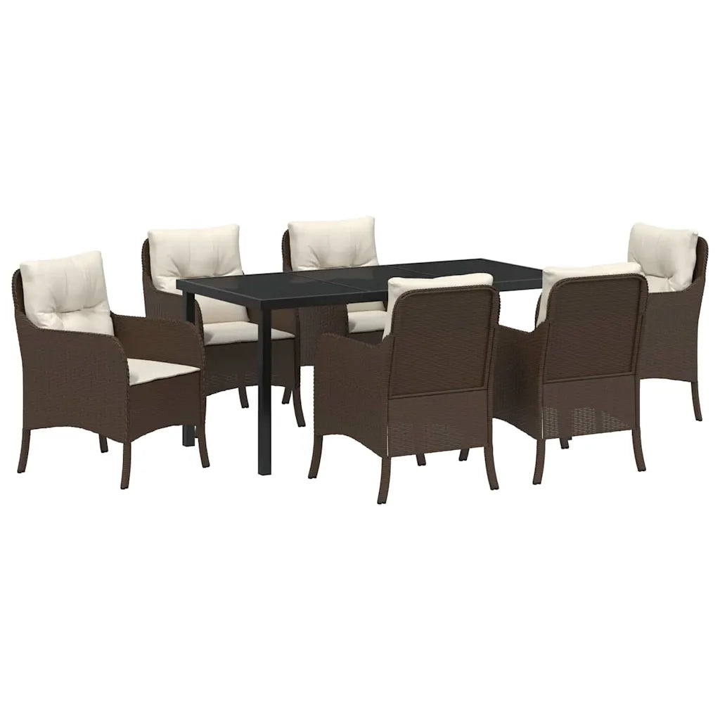 Set da Pranzo per Giardino con cuscino 7 pcs Marrone polyrattan 3380159