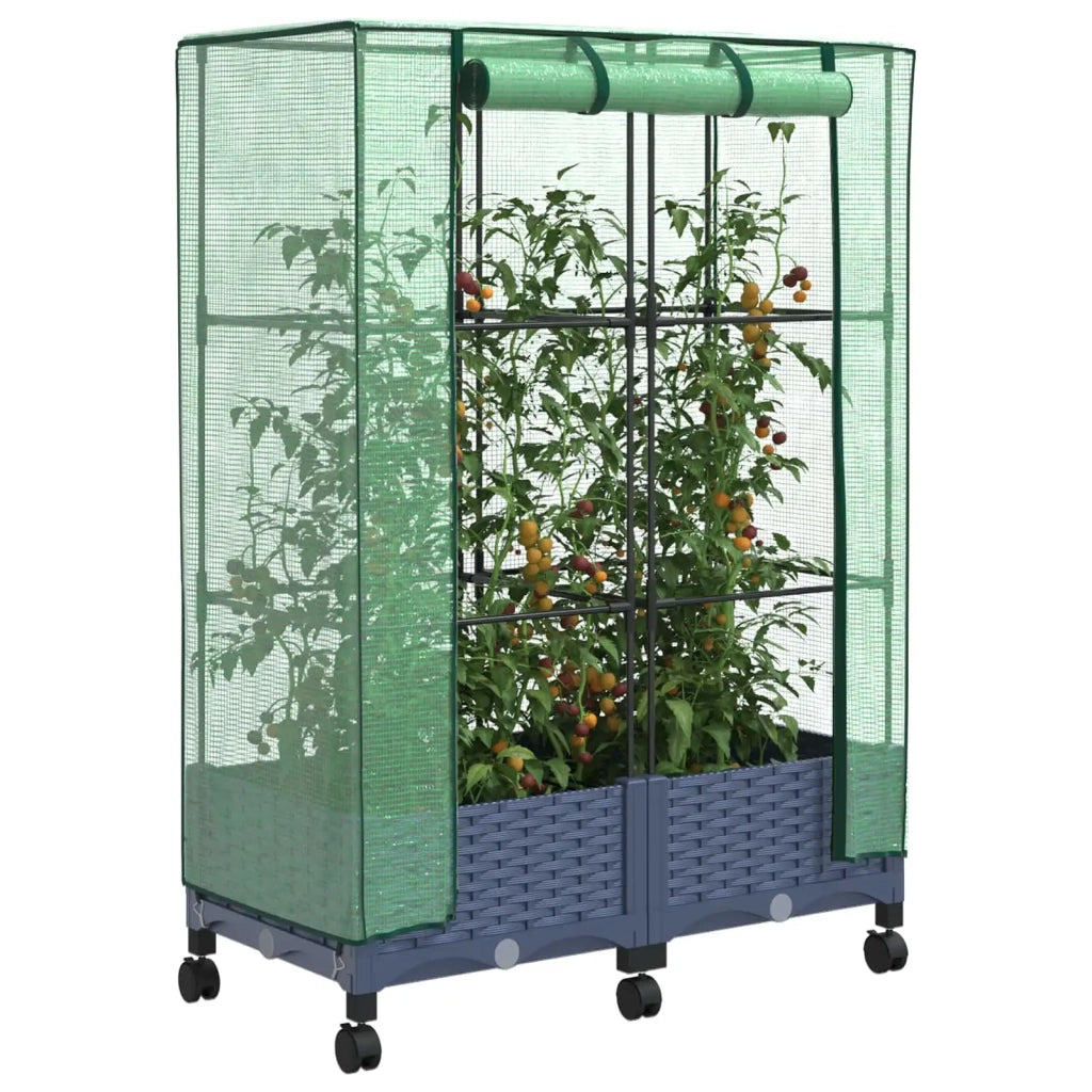 Vaso da Giardino con Copertura per Serra e Ruote 2 pz PP 3422976