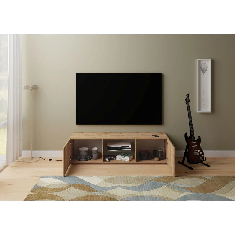 Porta TV moderno 2 ante con vano a giorno 150x40x40 cm Elios - Quercia Natura