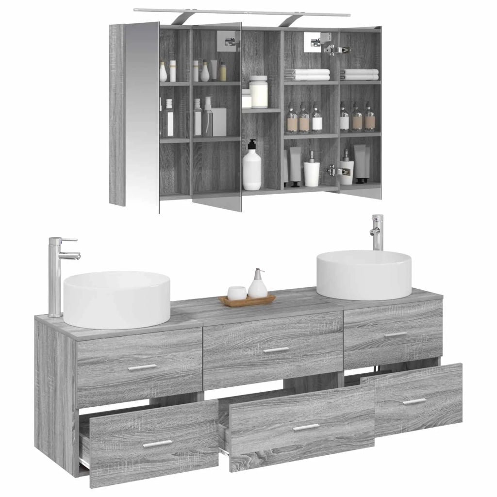 Set di mobili per il bagno 4 pcs Sonoma grigio 3407060