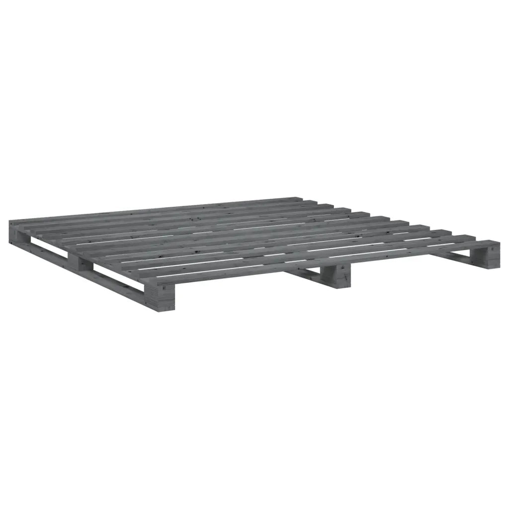 Letto matrimoniale | Letto per adulti | Giroletto con Testiera Grigio 200x200 cm Legno Massello di Pino