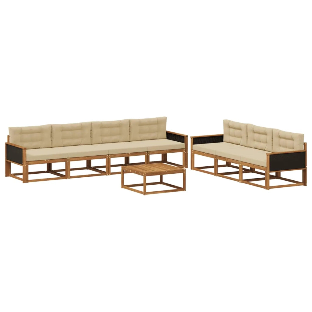 Set di divani da esterno con cuscino 8 pcs Naturale e Beige