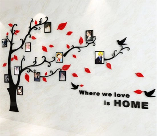 Sticker per parete 3D DIY albero genealogico per parete albero per parete con cornice per foto albero per parete decorazione per parete decorazione per soggiorno e camera da letto (rosso destro, S)