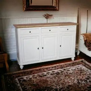 Credenza base napoletana in legno Shabby chic 3 ante bicolore bianca e naturale
