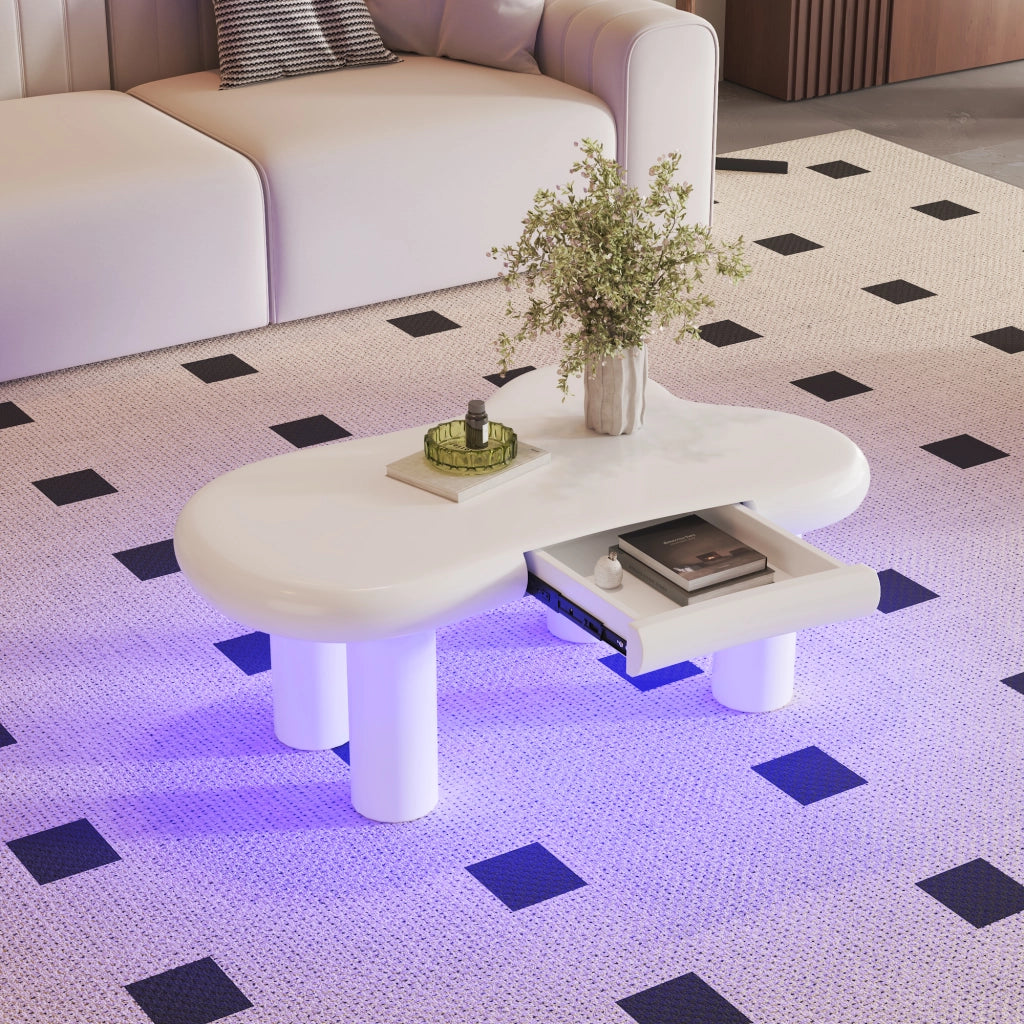 Tavolino da Salotto a Forma di Nuvola con LED e Cassetto ¨C Xylo ¨C MDF Bianco