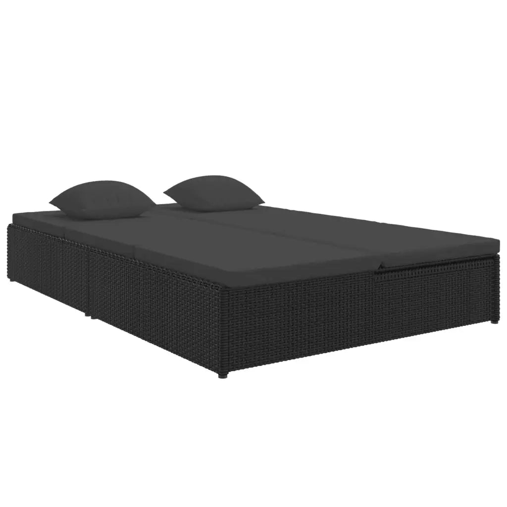 Lettino Prendisole Reclinabile con Cuscini in Polyrattan Nero 317241