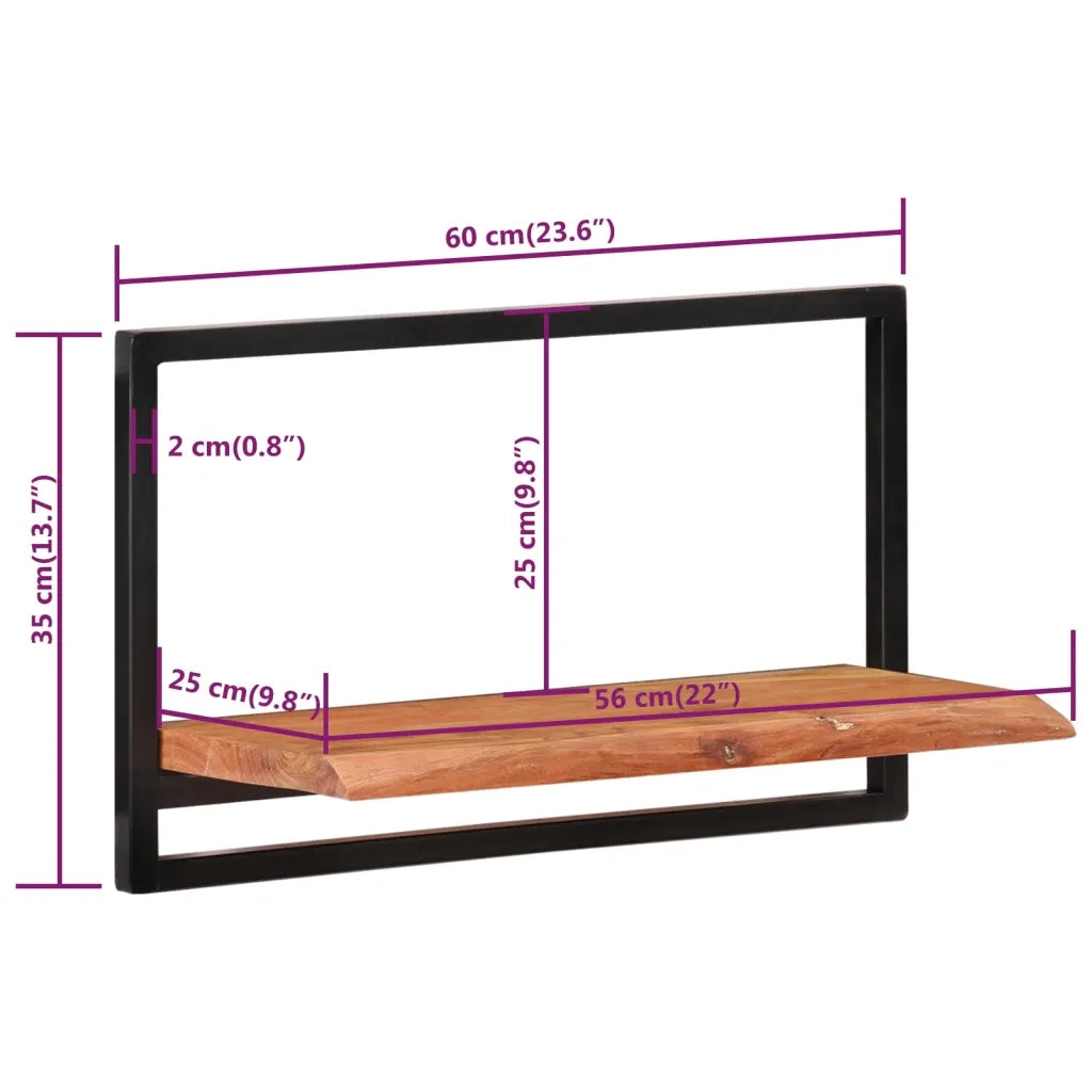 2 pz Mensole Parete | Mensola sospesa 60x25x35 cm Legno Massello Acacia e Acciaio