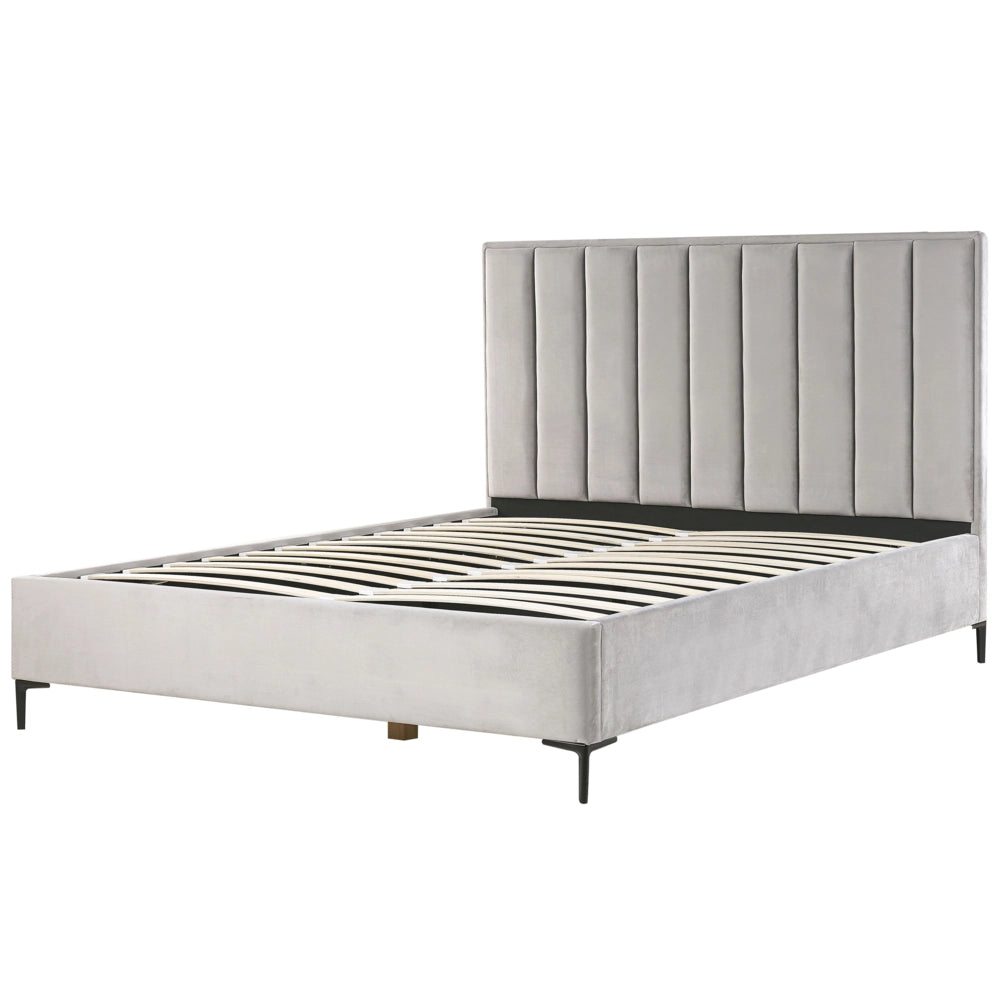 Letto in velluto grigio chiaro 180 x 200 cm con testata imbottita contenitore ottomana Gambe in metallo Nero