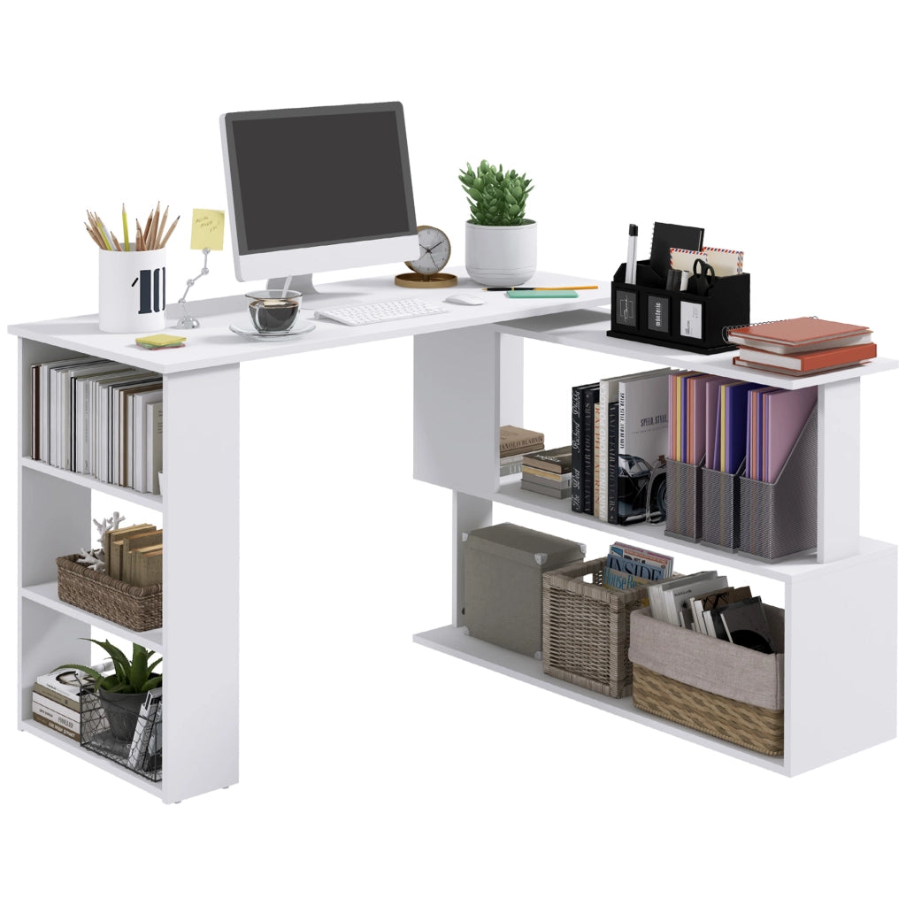 Scrivania ad Angolo con 5 Ripiani, 120 x 100 x 74.5cm, Bianca