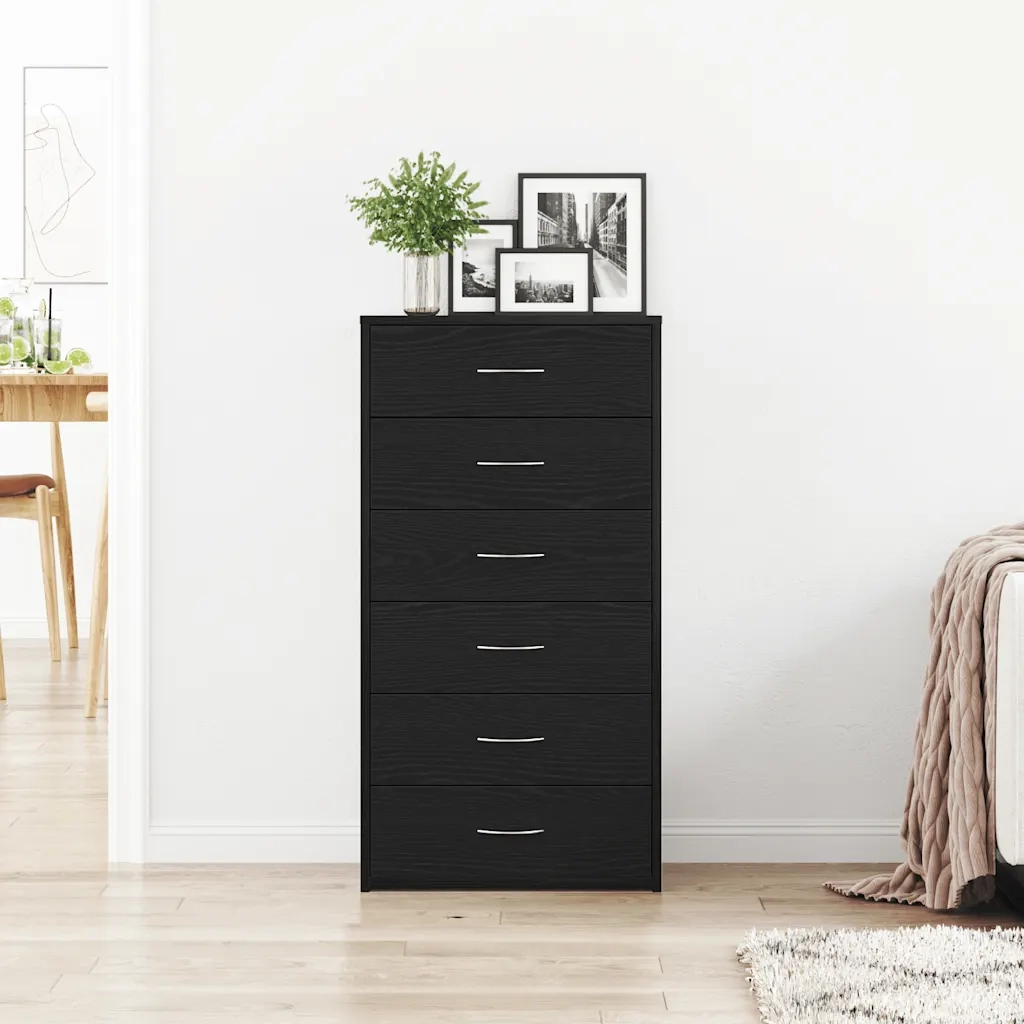 Credenza con 6 Cassetti Rovere Nero 50x34x96 cm in Truciolato 862442