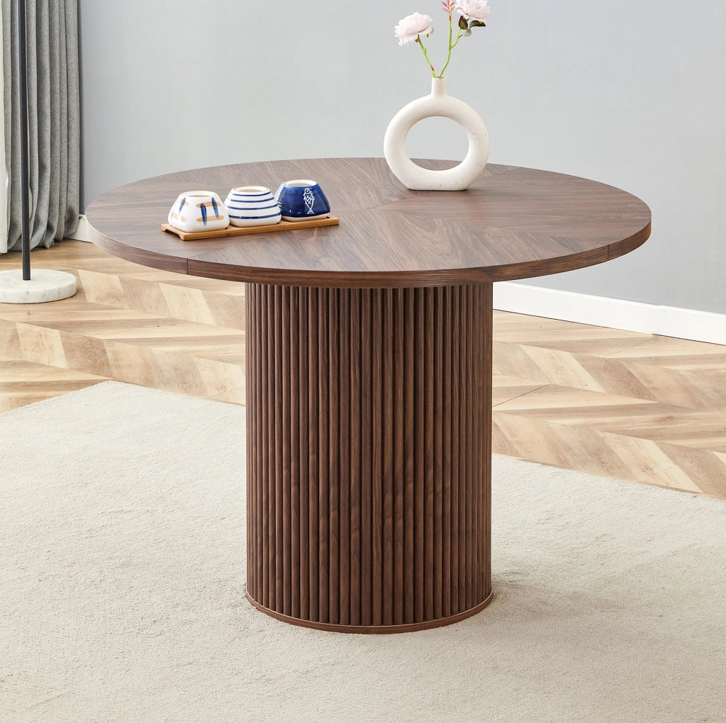 Tavolo da pranzo rotondo 100 cm in MDF effetto noce; altezza 76 cm