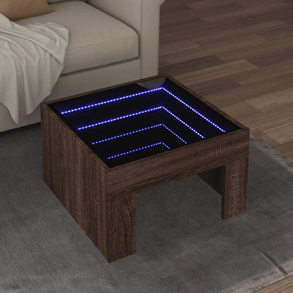 Tavolino da salotto | Tavolino da caff¨¨ | Tavolino da Soggiorno con LED Infinity Rovere Marrone 50x50x30 cm