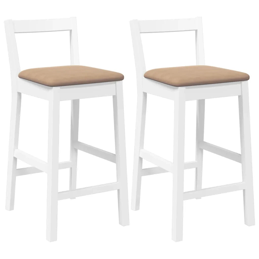 Sgabelli da Bar con Cuscini 2 pz Bianco Legno Massello di Hevea 4102591