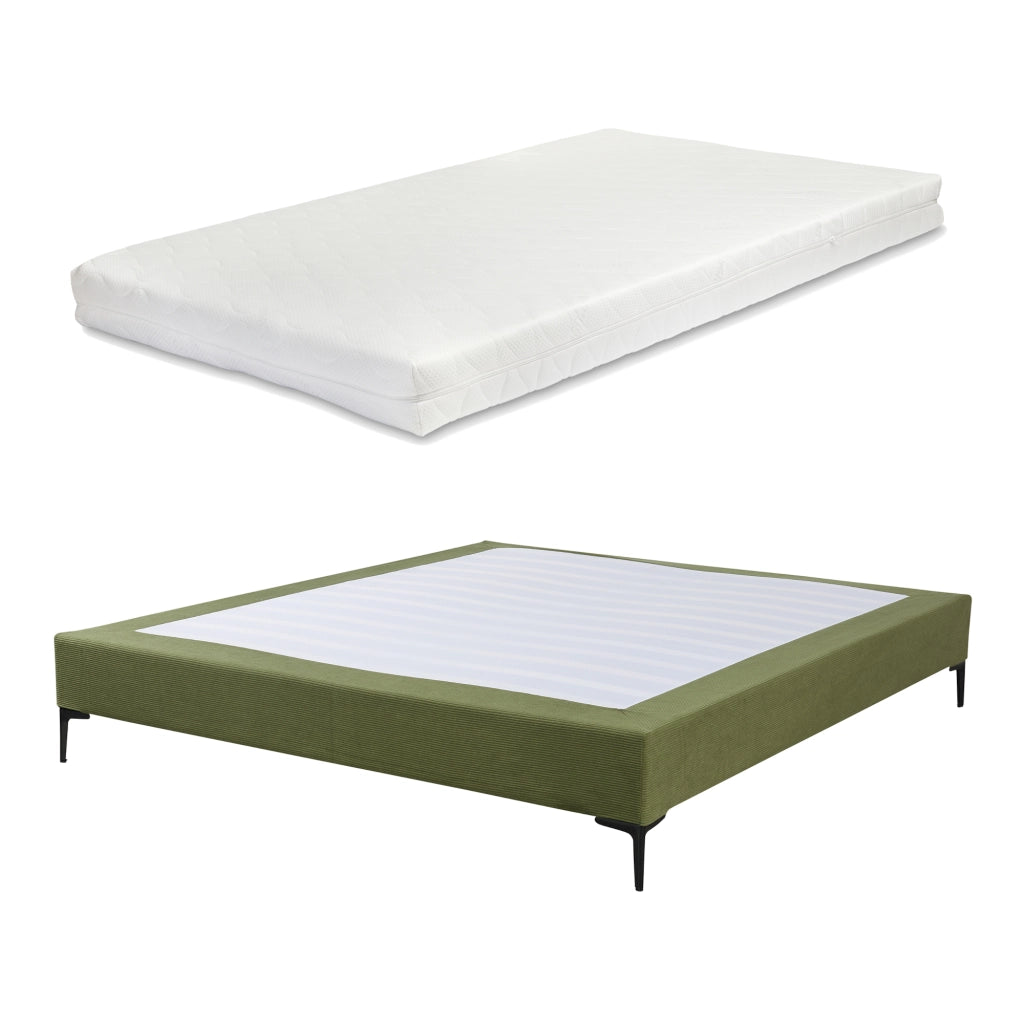 Letto Matrimoniale Lilla con Materasso 160x200 cm Fodera Protettiva Verde [en.casa]