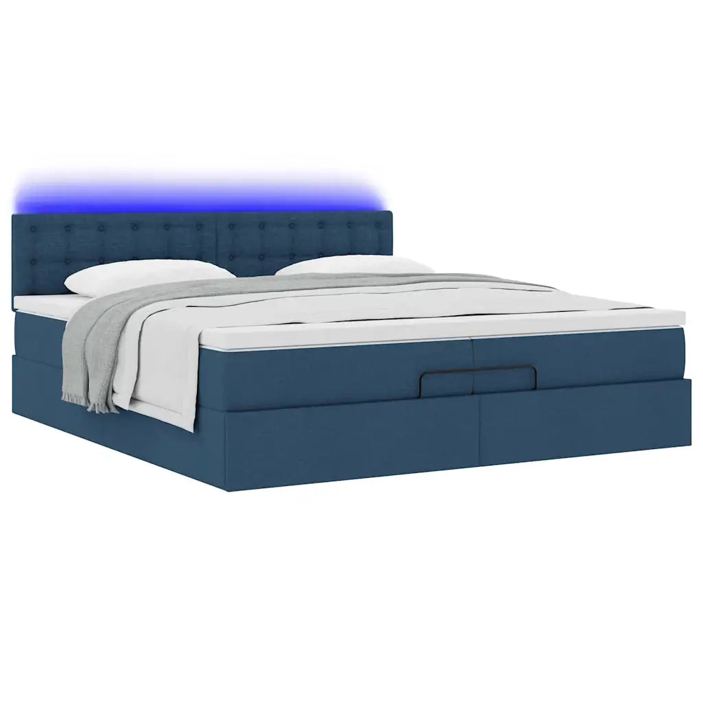 Struttura Letto Pouf con Materassi Blu 200x200 cm in Tessuto 3312505