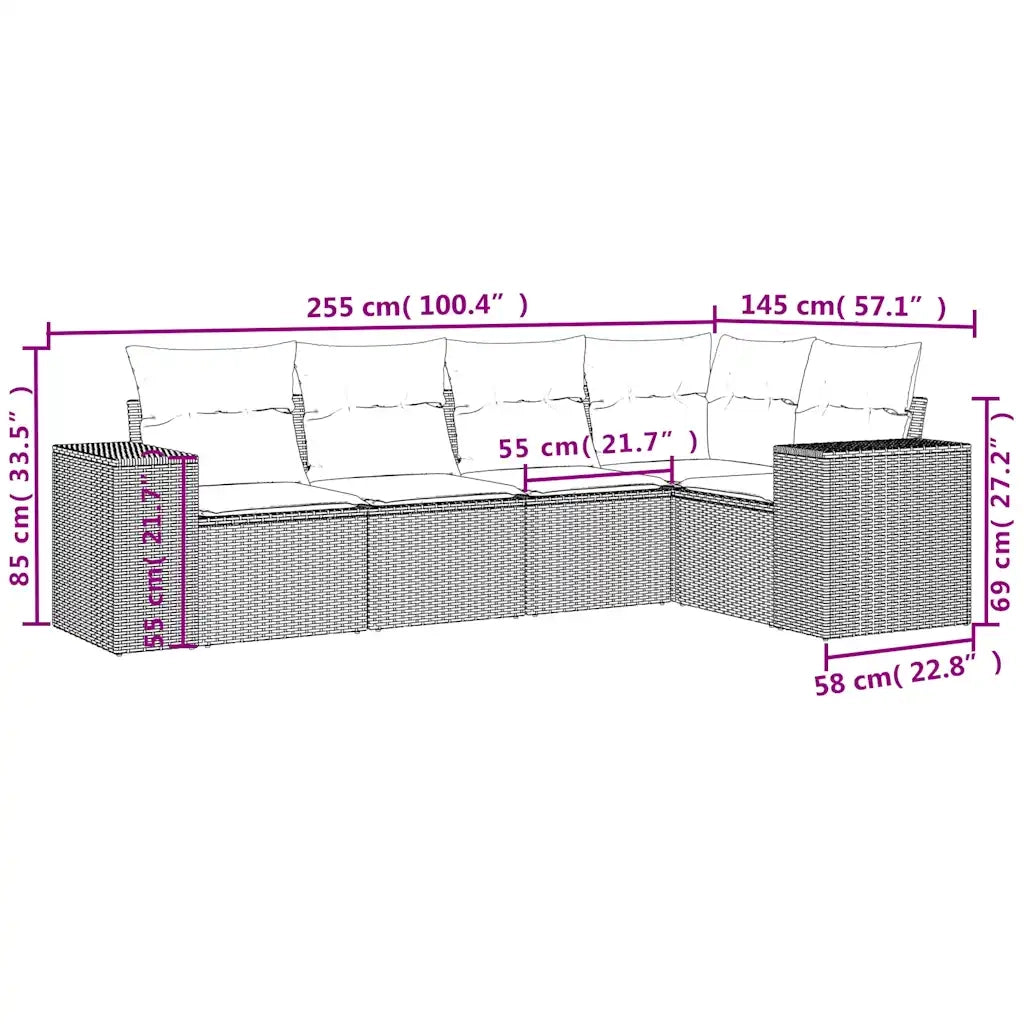 Set Divani da Giardino 5 pz con Cuscini Nero in Polyrattan 3222526