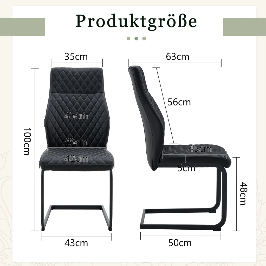 Set di 2 sedie da pranzo con schienale alto 100 cm; in PU nero e metallo nero