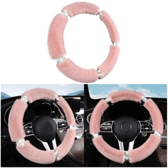Stiroecco per Auto - Copricuscini Plush - Universale - Copricuscini Invernale - Materiale Respirante - 1 Unita - Rosa/Strass - Copricuscino Stiroecco