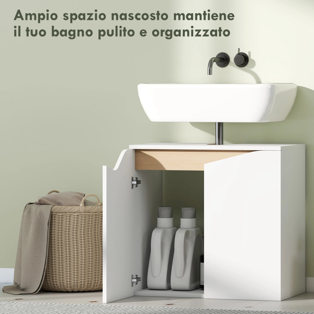 Mobile Sottolavabo 60x35x57,9 cm con 2 Ante Ammortizzate per Lavabo Senza Piedistallo in MDF Bianco