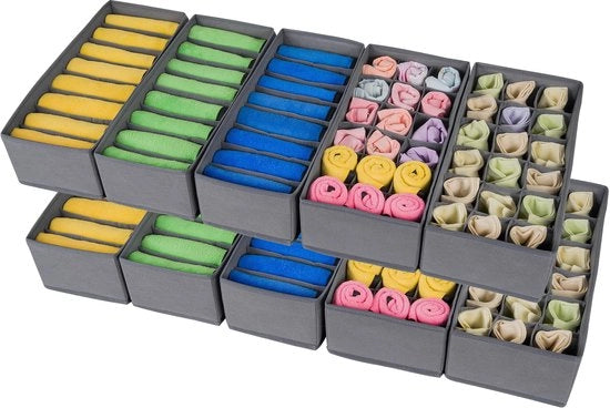 Set di 10 organizzatori per comodino, tavolo da notte, organizzatore per armadio, cassetti, sistema di organizzazione per lenzuola, abbigliamento per bambini, calze, reggisen, intimo