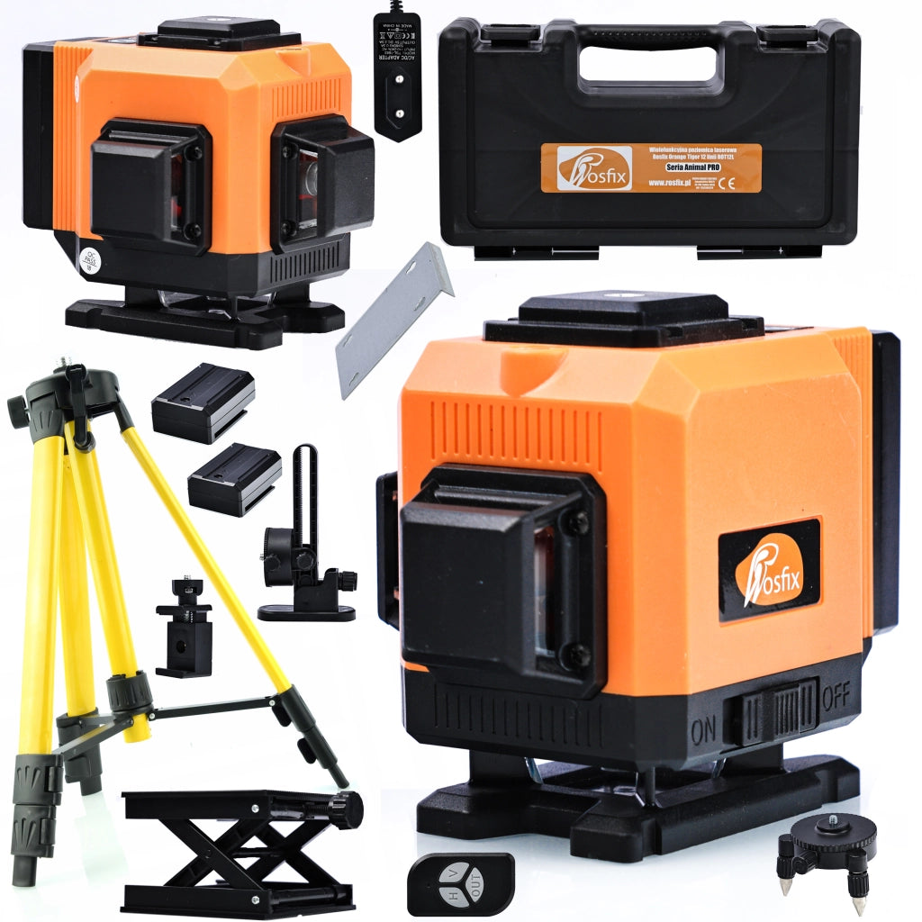 Livella Laser Rosfix Orange Tiger ROT12L – 12 Linee, Autolivellante | IP54, 360° | Set con Treppiede 43-120cm e Custodia
