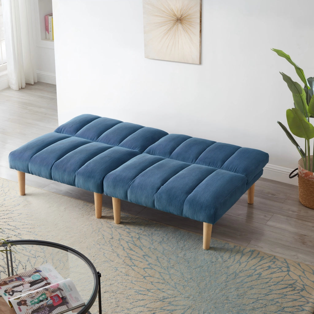 Divano letto 2 posti con schienale regolabile in 3 posizioni trasformabile in letto salvaspazio in corduroy blu