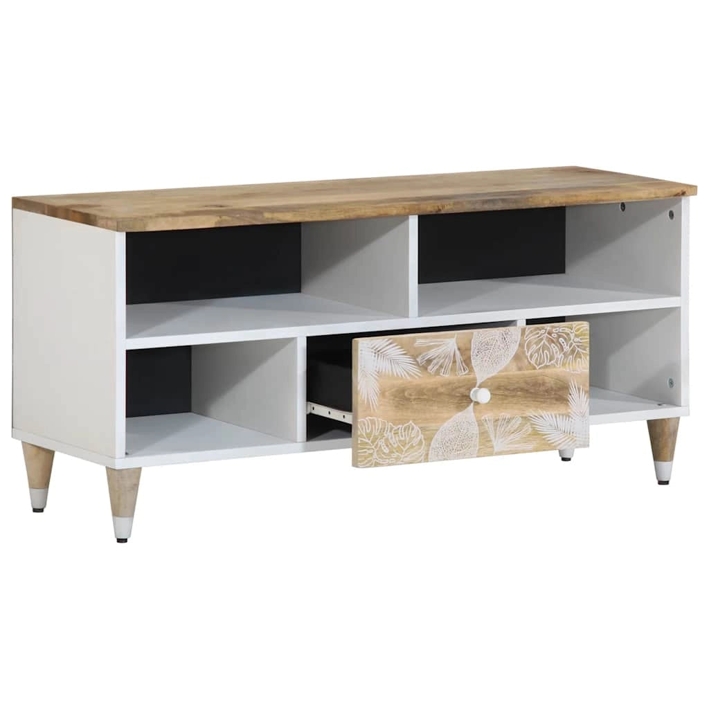 Mobile porta TV con cassetto e ripiani 100 x 33,5 x 46 cm pratico contenitore stile moderno legno di mango naturale 02_0057846