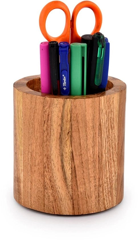 Organizzatore multifunzionale in legno di acacia per scrivania, Penne e matite per ufficio, accessorio per scrivania (10,16 cm x 10,16 cm x 10,16 cm)