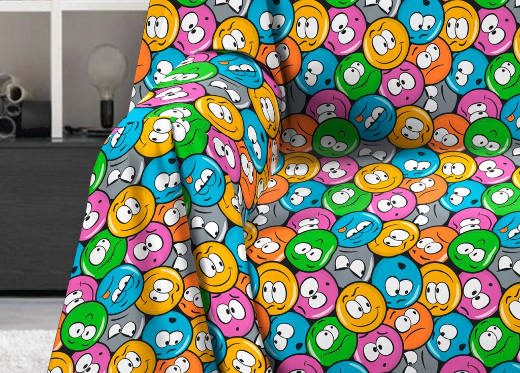 Telo Arredo Granfoulard Copritutto Salvadivano 100% Cotone Disegno Emoji - Matrimoniale - Emoji